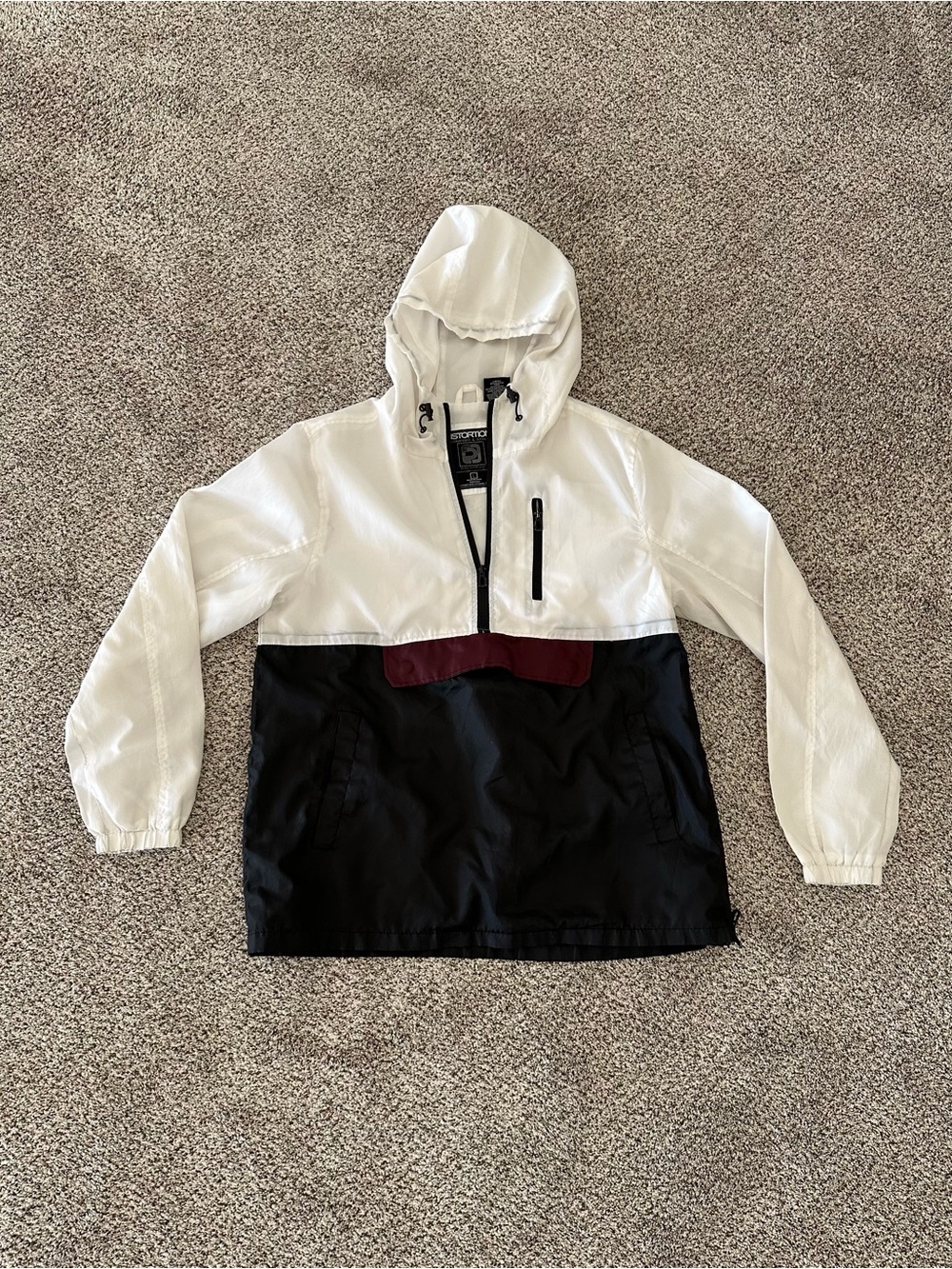 Kids Hooded Colorblock Anorak Jacket - White, Black & Burgundy